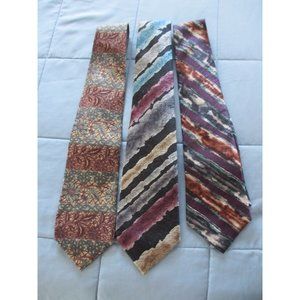 LOT OF 3  MEN'S TIES 57-59 INCHES LONG, STRIPED, PURPLES, MAROON, BLACK, BROWN